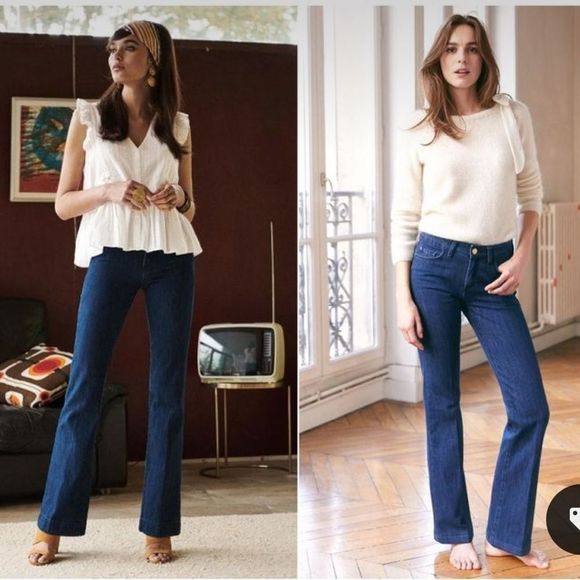 Sezane Flare Denim Jeans 1973 Brut Size 29 Dark Wash - Picture 12 of 12